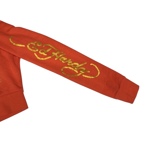 Ed Hardy Y2K Hoodie Double Sided Graphics Death Before Dishonor Crop Top Hoodie - Picture 9 of 12